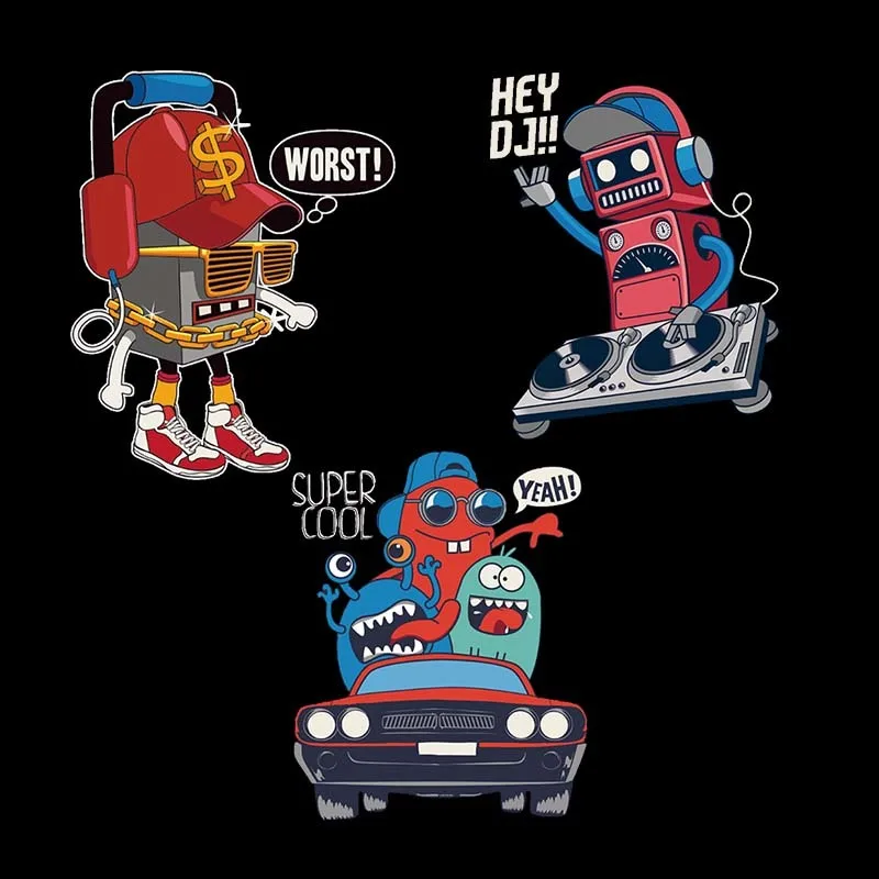 

Cartoon Robot party Hip hop robot heat transfer iron on clothes For children's T-shirt DIY vinyl washable T-shirt sticker