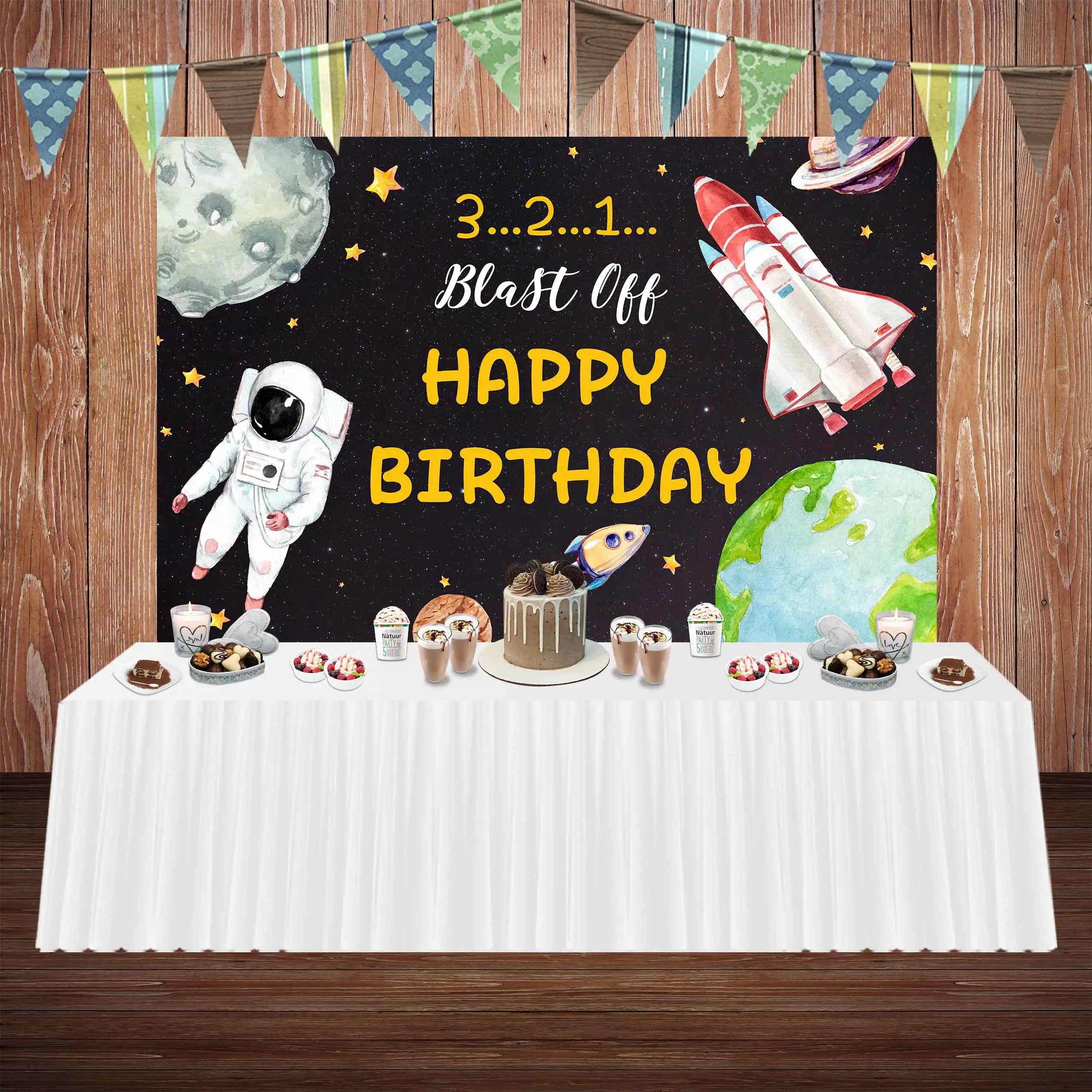 

NeoBack день рождения астронавт земля ракета галактика планета луна мультфильм Baby Shower Вечеринка фото Фон фотографии