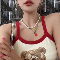 u magical summer multicolor imitation pearl beaded chunky chain pendant necklace for women cartoon little bear necklace jewelry