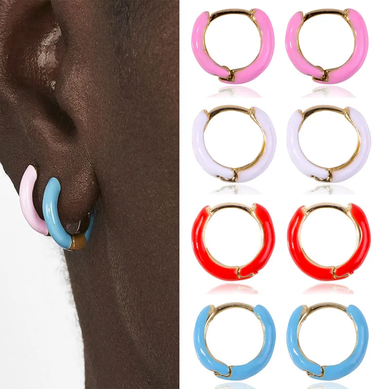 

1Pair/2pcs Hot Sale Dripping Oil Small Hoop Earrings Women Girl Multicolor Round Circle Copper Earring 2021 Anti-allergy Brinco