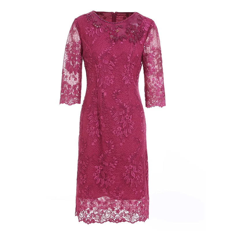

Женское кружевное платье-миди с круглым вырезом и рукавом 2021