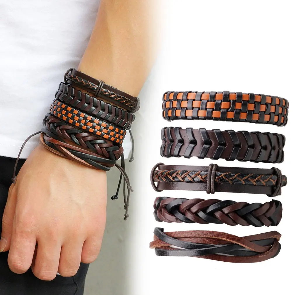 5 шт./лот стильный плетеный браслет ручной работы из искусственной кожи в