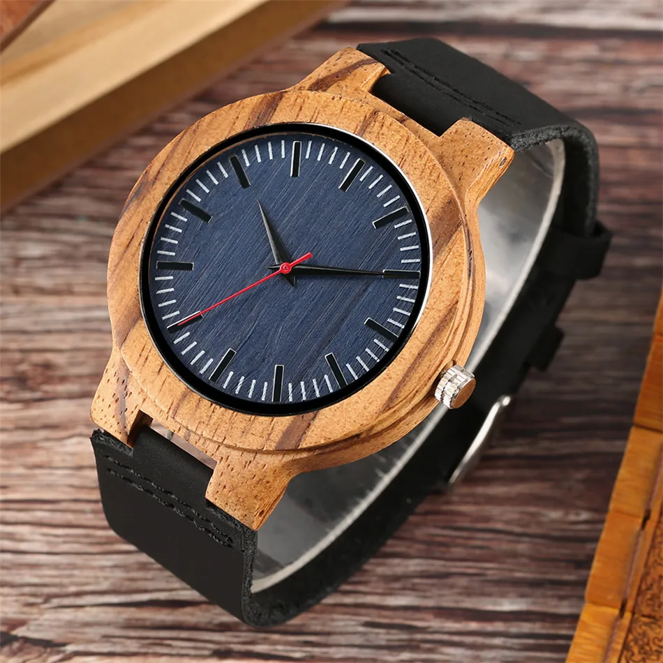 

REDFIRE Minimalist Blue Display Men's Wood Watch Quartz Genuine Leather Mens Casual Natural Stylish Wooden Timepiece Gifts New