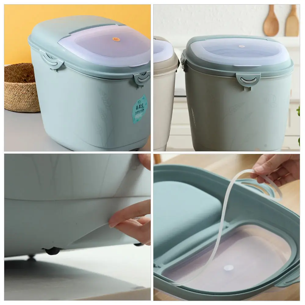 

1Pc Kitchen Rice Bucket Household Sealing Rice Container Dustproof Rice Bin Blue