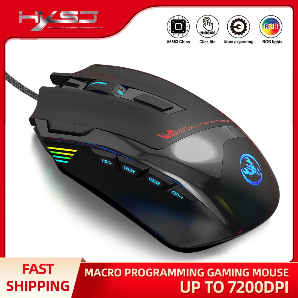 

HXSJ USB Wired RGB Gaming Mouse Gamer 7200 DPI 9 Buttons Programmable Game Optical Mice Backlight Laptop PC Computer