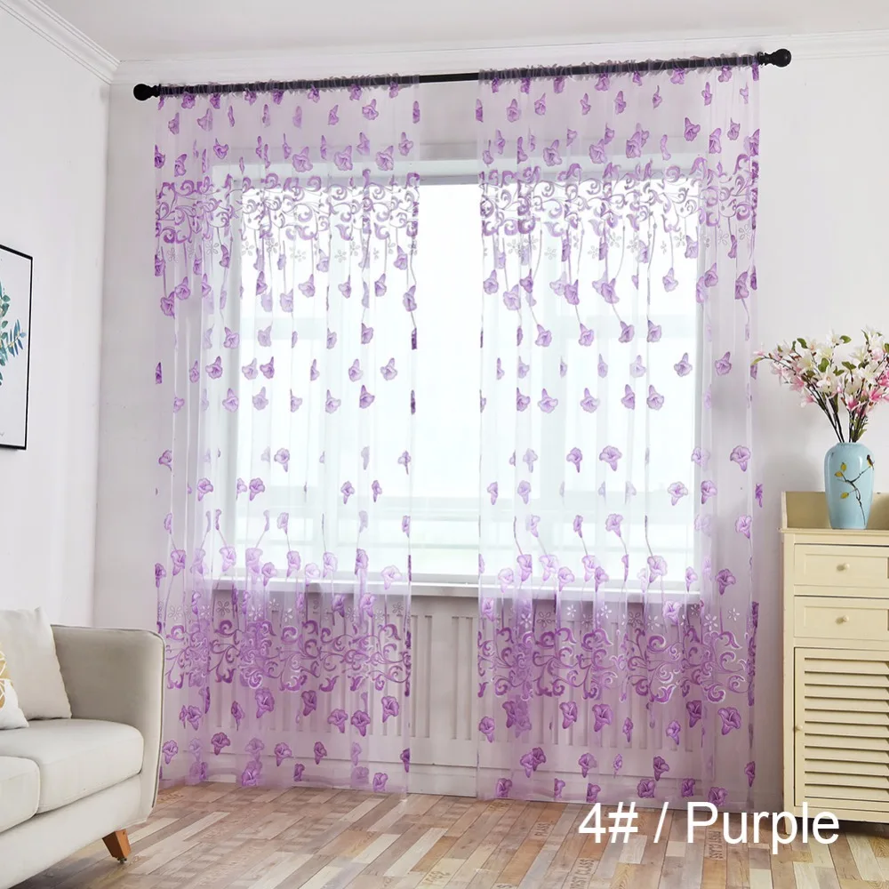 

Morning Glory Tulle Voile Door Window Curtain New Light Translucent Window Screening 100*200CM #276673