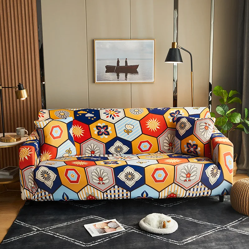

1pc Fashion Printing Elastic Sofa Cover Living Room Decor Stretch Slipcover for L-shaped Sectional Couch Protective Covers