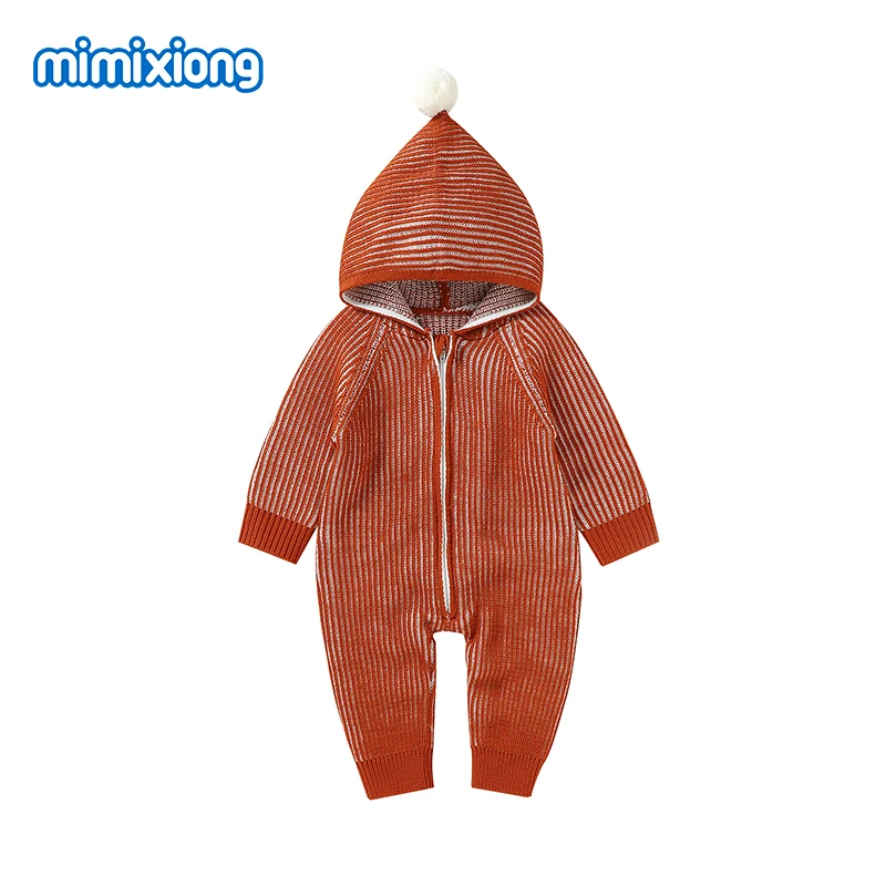

Baby Rompers Knitted Autumn Casual Hooded Long Sleeve Newborn Boys Girls Zipper Jumpsuits Winter Outerwear Toddler Kids Overalls