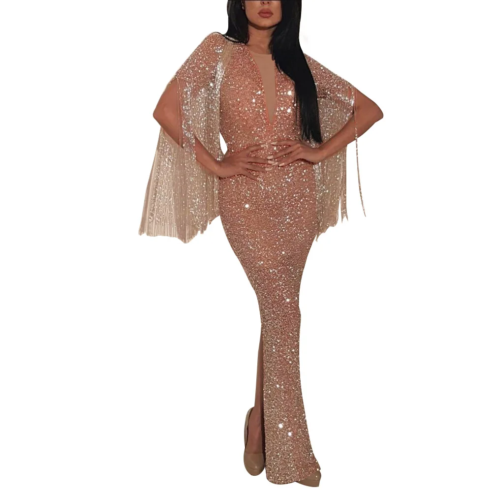 

Linglewei New Spring and Summer Women's Dress sexy deep V-neck mesh dress