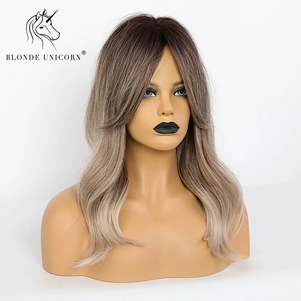 Блонд Единорог синтетические волосы средней длины натуральные волнистые Омбре