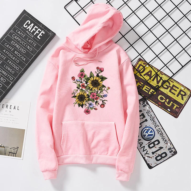 

Women Clothes Kawaii Korean Moletom Mujer Hoodies Sweatshirt Women Harajuku Streetwear Sunflower Print Hoodie Winter