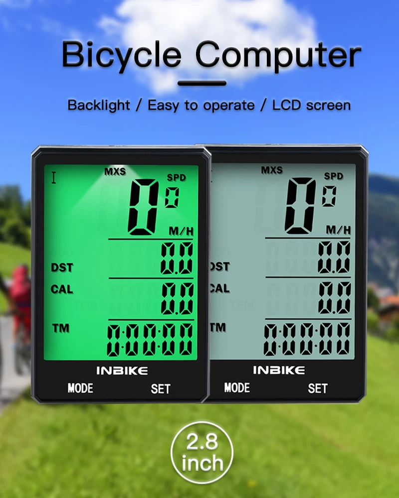 INBIKE непромокаемый велосипедный компьютер с большим экраном 2,8 дюйма, беспроводной Велосипедный компьютер, спидометр, одометр, велосипедный измеримый секундомер