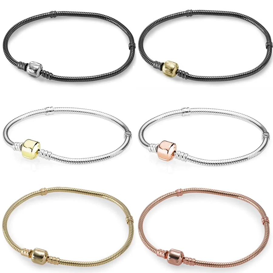 

Розовое золото, блестящая окисленная змея, цепочка, бочонок лобстер, стандартная деталь, Очаровательная Европейская бижутерия «сделай сам»