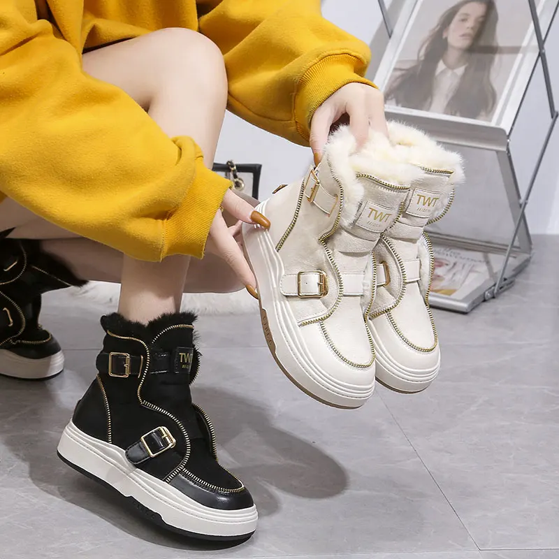 

Snow Boots Women 2021 New Fleece-Lined Thickened Fur Integrated Northeast Velvet Motorcycle Big Cotton Shoes Winter Western
