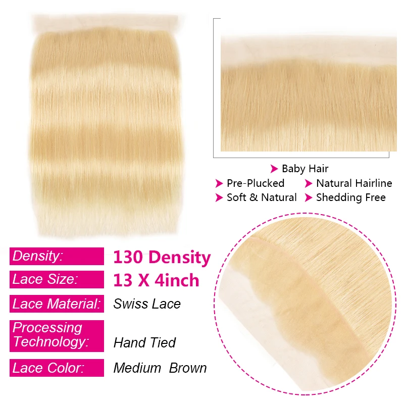 Женская прямая бразильская кружевная передняя часть волос #613 блонд 13 &quotx4&quot