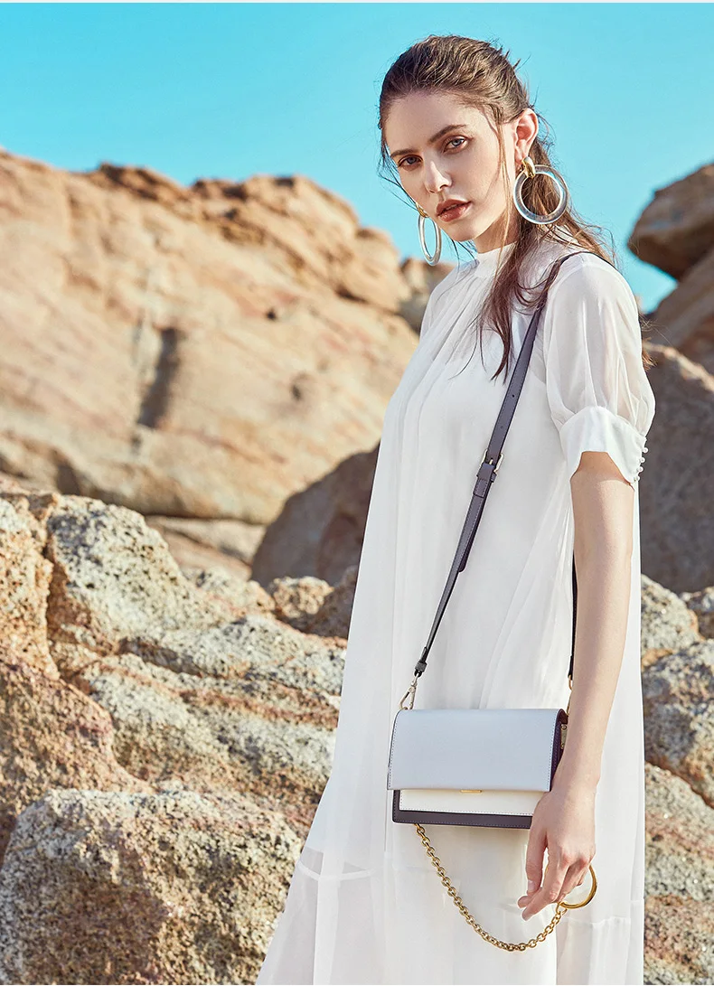 ESUFEIR Кожаная сумка на длинном ремне для женщин Vintage Flap Bag Модная цепочка с круглым кольцом Женская сумка через плечо Маленькие женские сумки