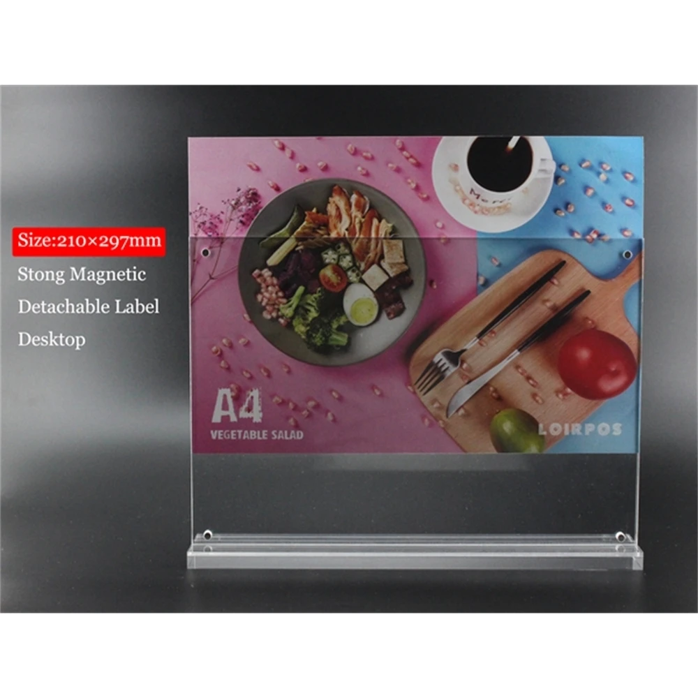 

29.7*21cm A4 T Shape Magnetic Double Size Display Stand Acrylic Table Desk Menu Service Label Sign Tag Holder Stand