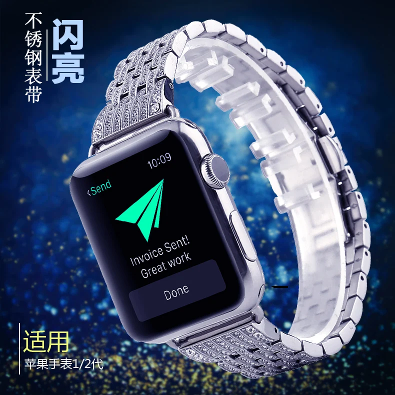 

2019 New Stainless Steel Band For Apple Watch Iwatch4/3/2 Bracelet 44m/40mm/38mm/42mm Rhinestone Belt Replacement Loop