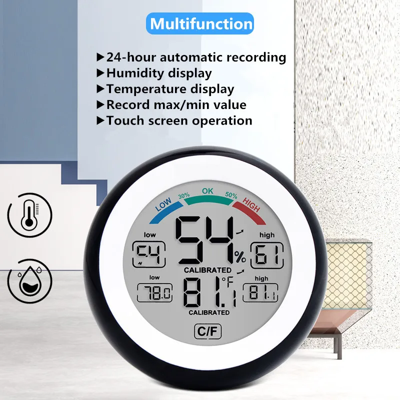 Комнатный термометр-гигрометр с цифровым ЖК-дисплеем круглый беспроводной