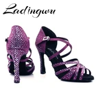 Ladingwu Новый Туфли для латинских танцев женские девочек Танго танцевальная обувь; Комнатные тапочки; Спортивная обувь для танцев фиолетовый профессиональные бальных танцев