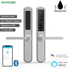 RAYKUBE водонепроницаемый IP65 отпечатков пальцев смарт-замок цифровой 13,56 МГц IC карта Wifi Bluetooth TT Блокировка приложение простое управление серебро DQ03