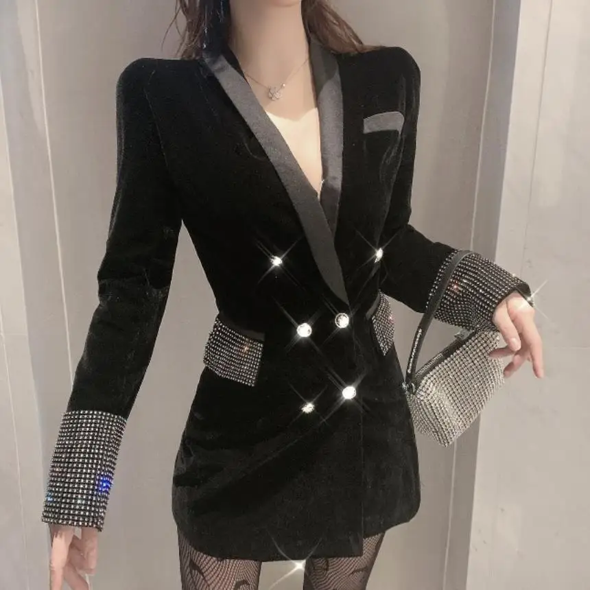 Сезон осень-зима Ботинки из органической кожи со стразами блейзер Женская мода