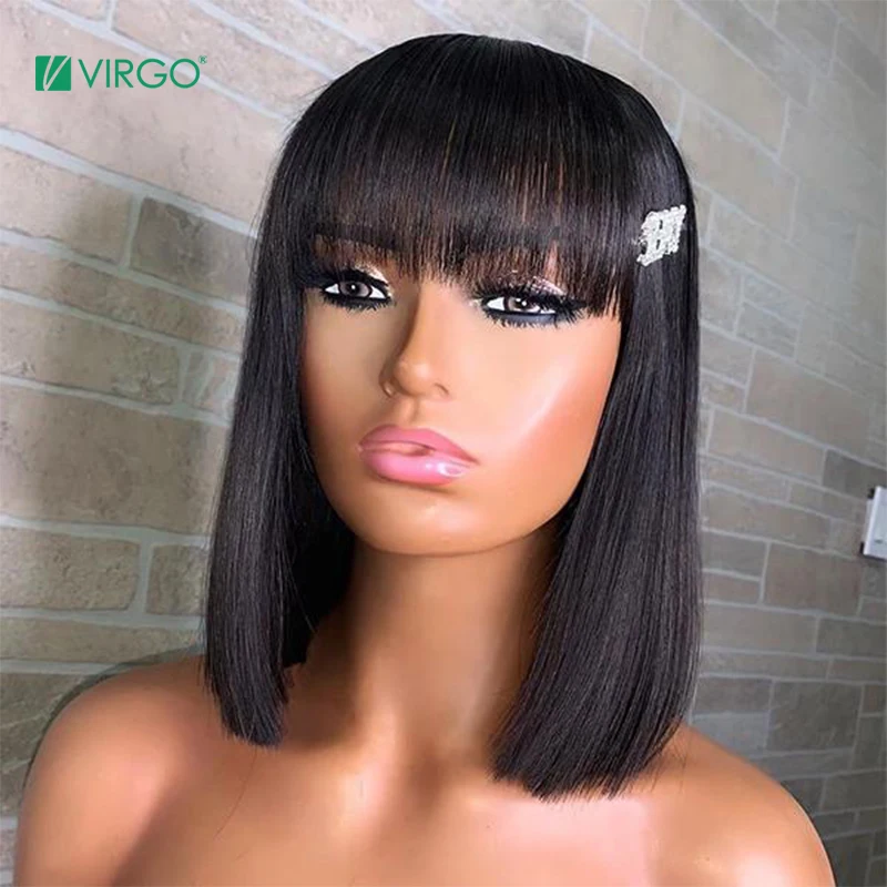 Прямые человеческие волосы боб парики с челкой 13X4 предварительно сорванные