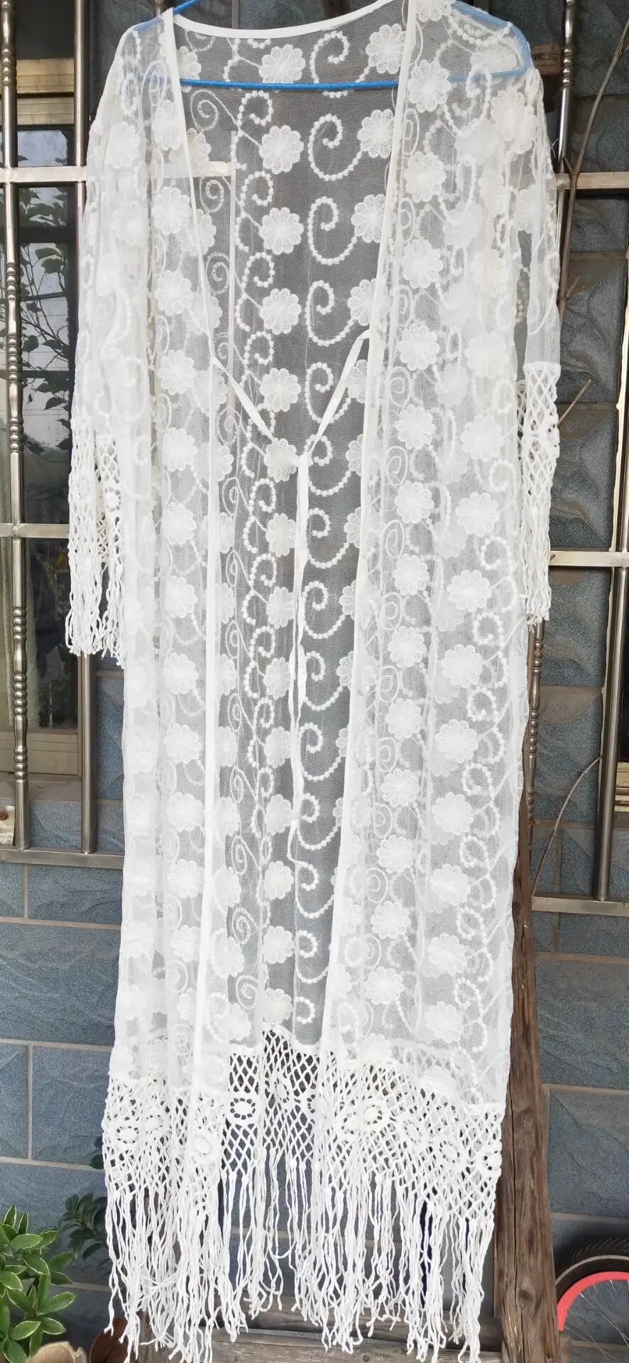 

Tassel Lace Long Beach Dresses Women Sexy See Through Bikini Cover ups Saida de Praia Robe de Plage Fishnet Beachwear Cardigan