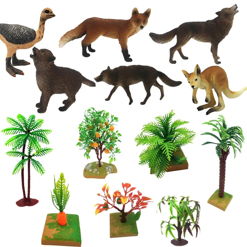 Миниатюрная модель диких животных игрушки-модели фигурки растений деревьев