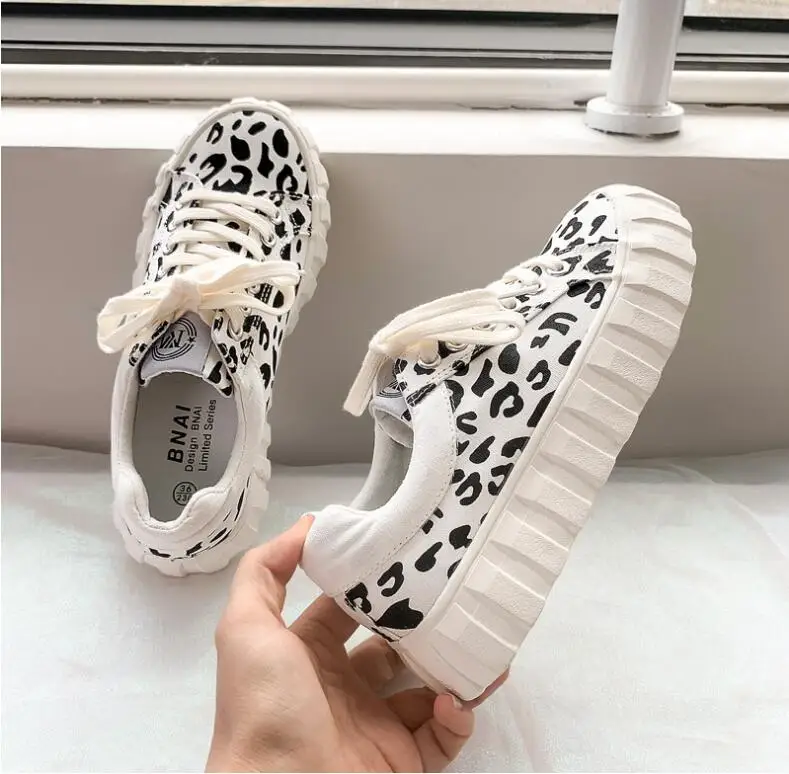 

white women shoes designer sneakers streetwear Leopard low canvas shoes zapatillas mujer chaussure femme