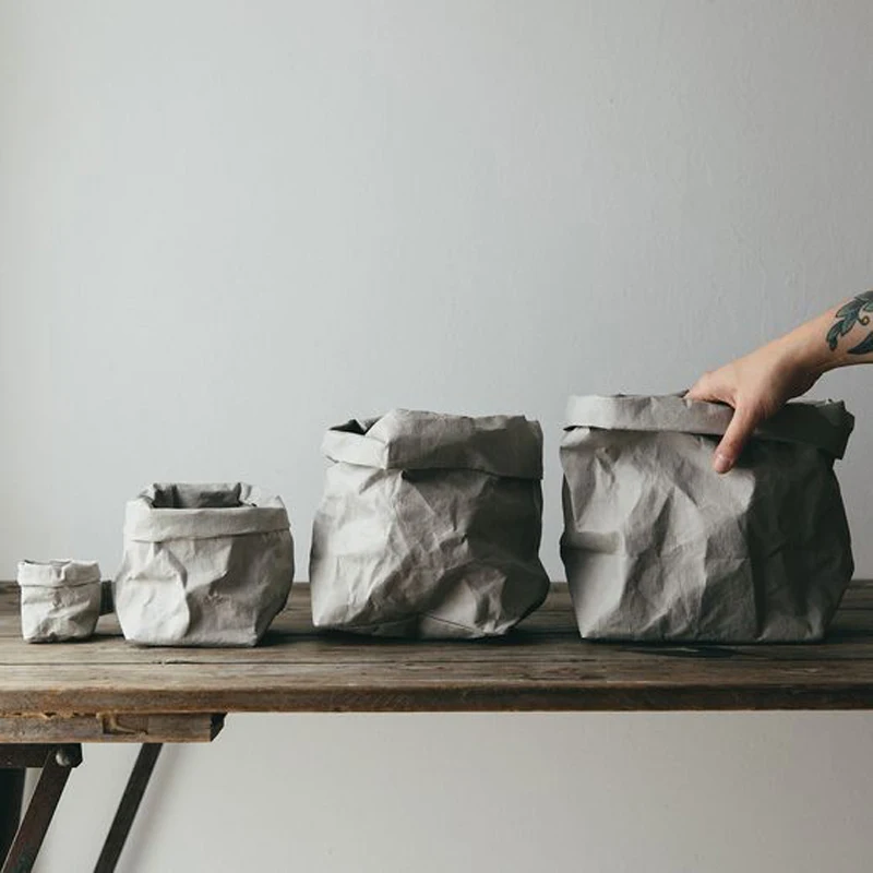 Моющаяся сумка для хранения из крафт бумаги нет слов с красивыми растениями