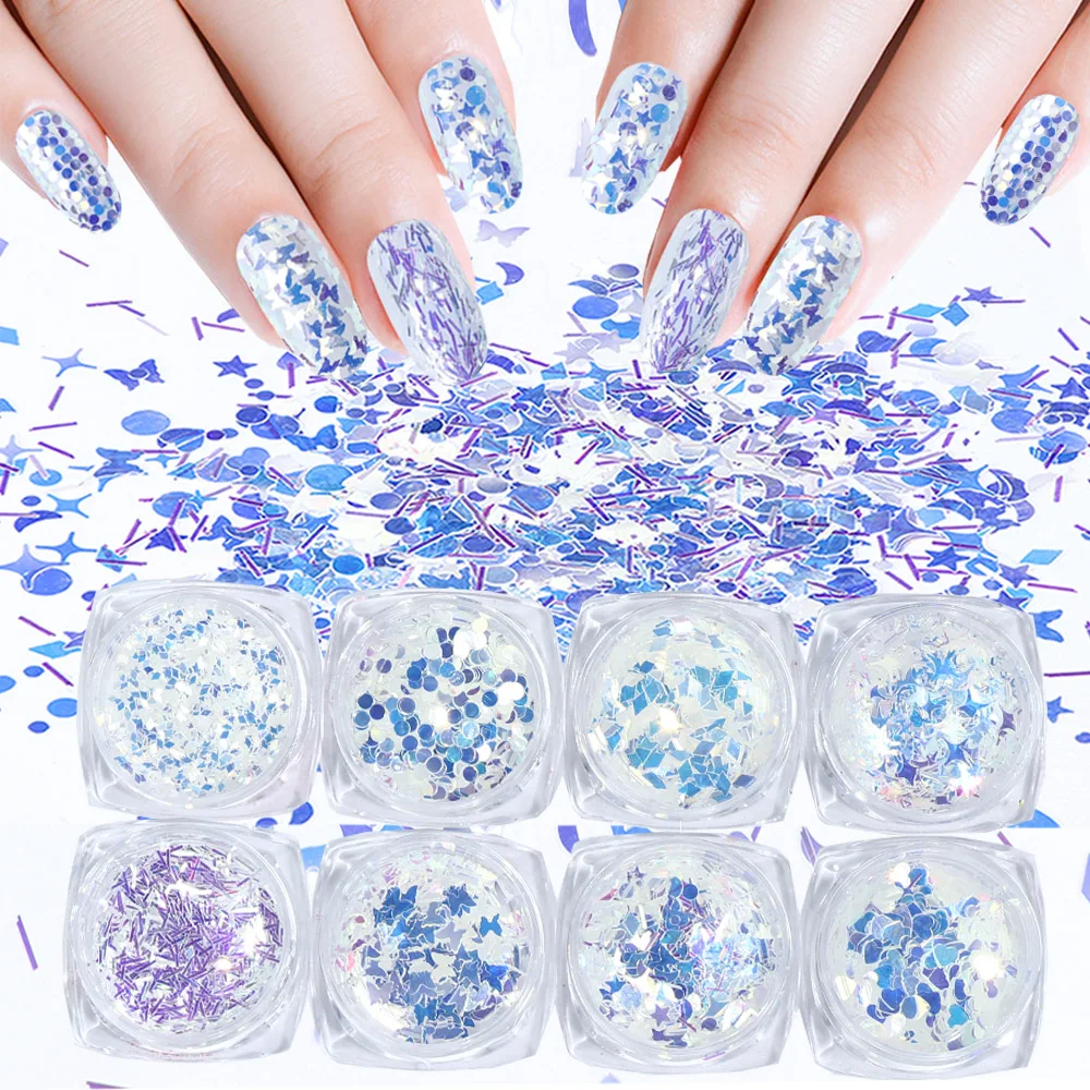 8 коробок голографический блестящий для ногтей хлопья Звезда Сердце Бабочка