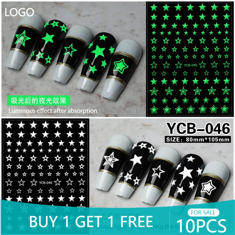 

10PCS Luxury Brand Logo Nail Stickers Designer Luminous Nail Stickers Sports Brand Nail Stickers Nail Decoration Accessories Nud