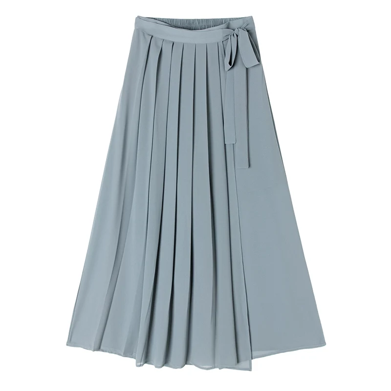 

Casual Lace Up High Waist Lady Pleated Pants Summer Women Solid Color Loose Wide Leg Pants Spring Flowing Chiffon Trousers