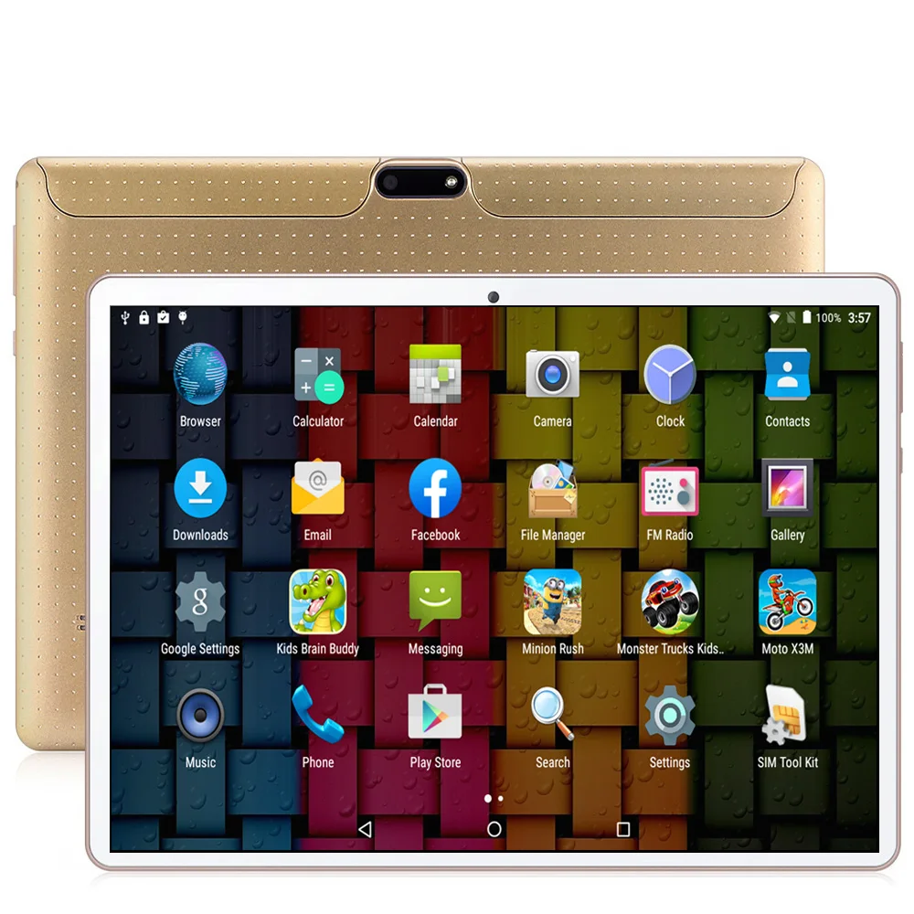 Планшетный ПК 10 дюймов Octa Core 3g Телефонный звонок Google Рынок Android 7,0 tab gps, Wi-Fi, FM, Bluetooth 10 дюймов Планшеты 4G+ 64G