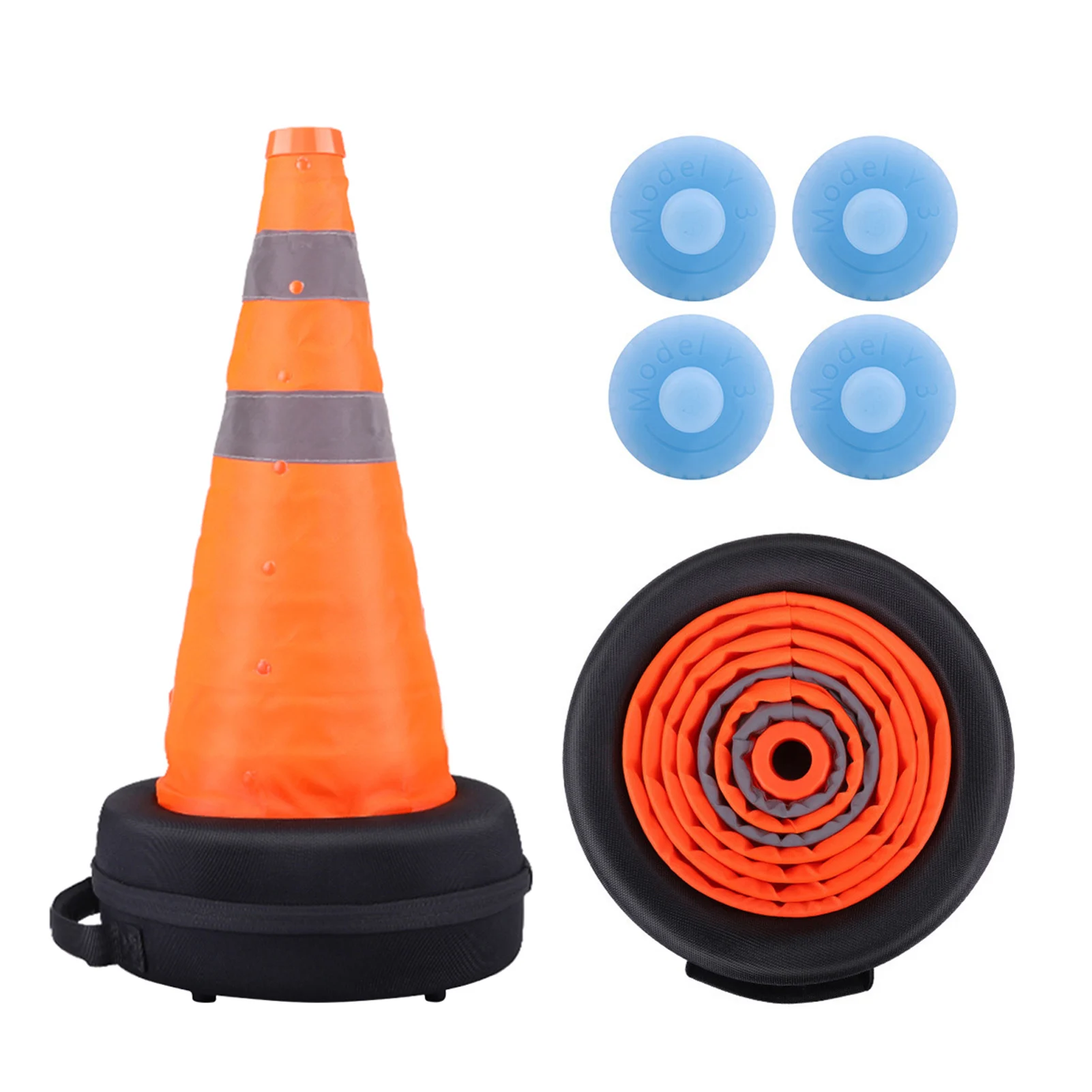 

Portable Reflective Traffic Cone Parking Lock Folding Collapsible Safety Cone With Jack Pad For Tesla