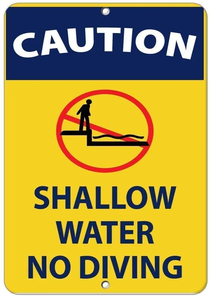 

Caution Shallow Water No Diving Activity Retro Metal Tin Sign Plaque Poster Wall Decor Art Shabby Chic Gift