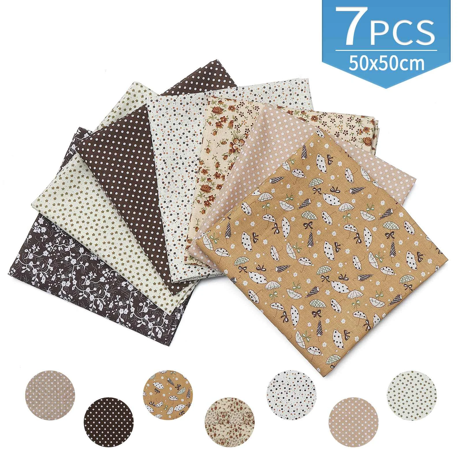 

BROWN Series 7 Assorted Pre Cut Cotton Quilt Fabric Fat Quarters Set 19.7"x19.7"