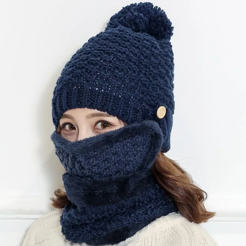 Популярный комплект из 3 предметов/Балаклава с большими помпонами шерстяная