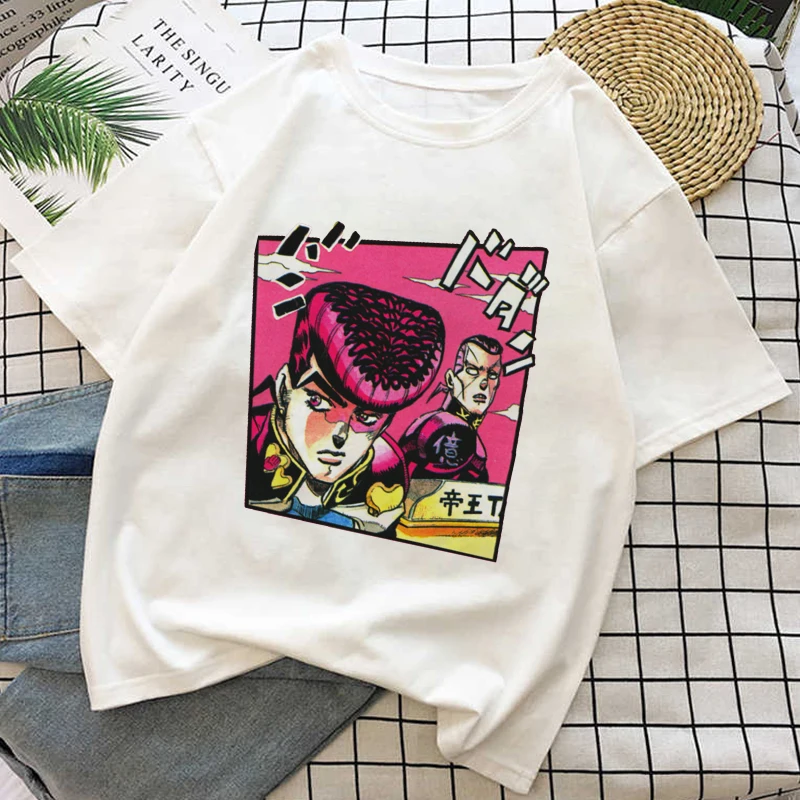 

Футболка женская с принтом «Невероятные приключения Джоджо», белый топ в стиле Харадзюку, модная рубашка, Y2k, лето 2021