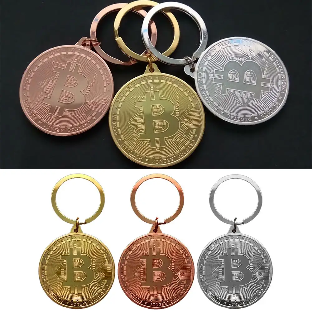 Позолоченное кольцо для ключей с монетой Биткоин коллекционный подарок Casascius Bit