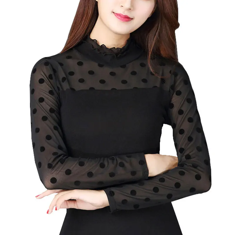 мода футболка Высокий воротник чистая пряжа Сращивание женская Похудение