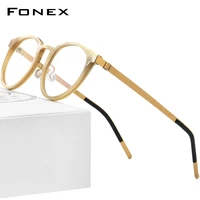 FONEX Buffalo Horn Titanium Glasses Frame Men 2022 Retro Vintage Round Prescription Eyeglasses Women Spectacles Eyewear F98637