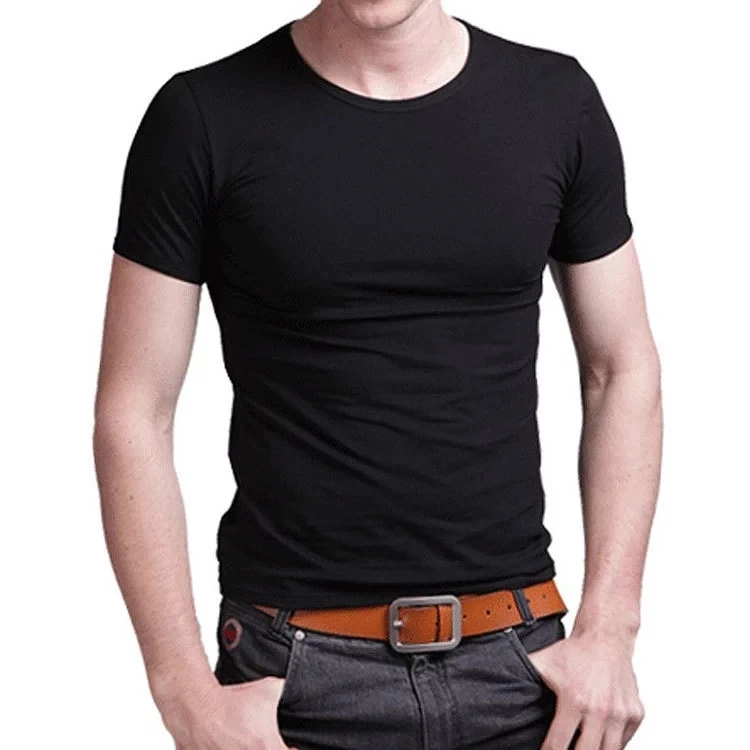 

2021 Men's round neck stretch spandex custom T-shirt solid color short-sleeved T-shirt slim fit T-shirt 2021