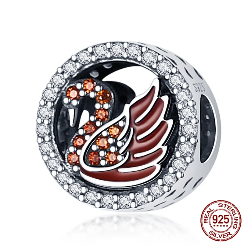 

100% Real 925 Sterling Silver Little Swan Carved Beads&Charm Fit Original Pandora Bracelet&Bangle Making Fashion DIY Jewelry