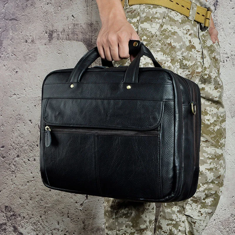 

Classic Men Business Briefcase 14' Laptop Computer Top-handle Handbag Genuine Cowhide Leather Crossbody Shoulder Bags