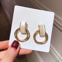 new geometric round circle earrings opal ear stud elegant simple style women girl wedding party jewelry accessory e016