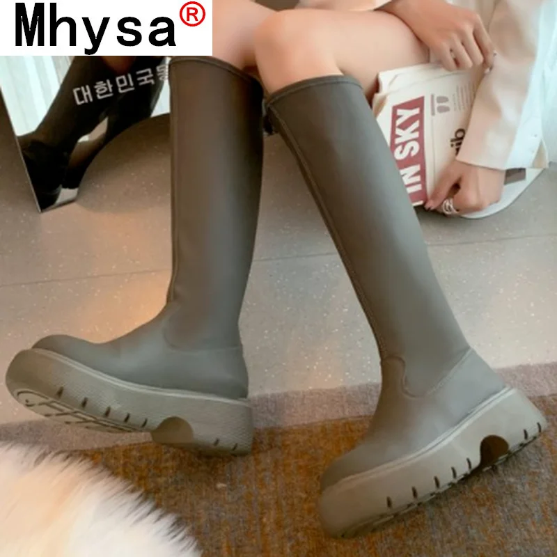 

Женские ботинки на молнии, повседневные мотоциклетные ботинки на высоком каблуке, с круглым носком, на платформе, осень 2021