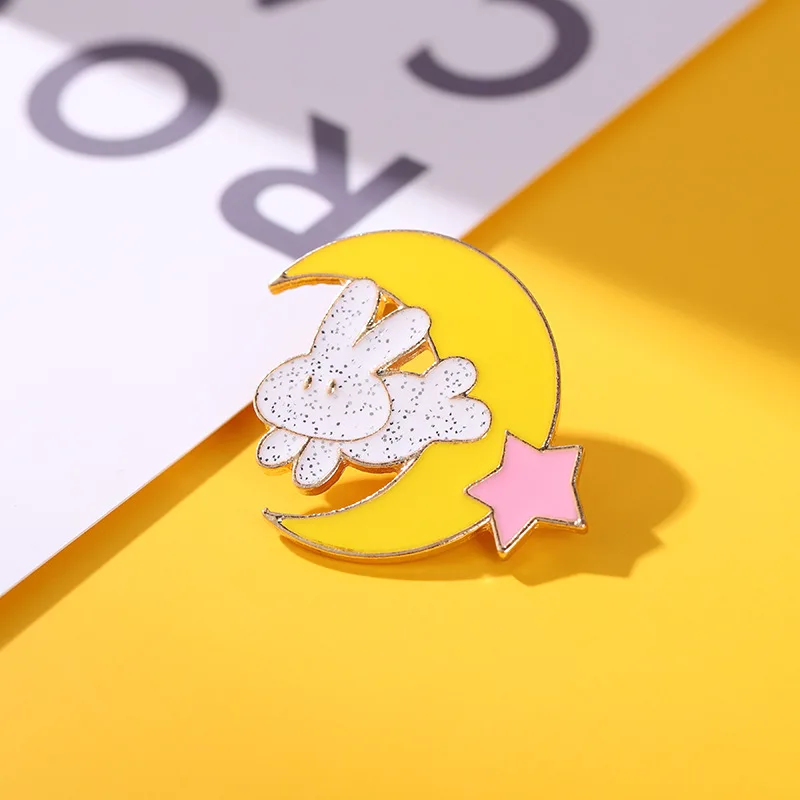 Очаровательный Кролик Луна эмаль булавки держать движущиеся Броши мотивирующая