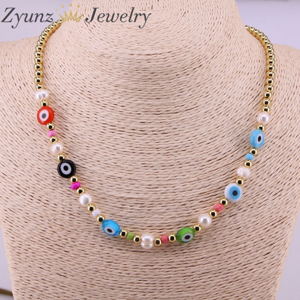 

3PCS, Colorful Disc Lampwork Stacking Necklace For Woman Pearl and Round Eye Beads Choker